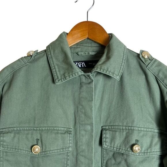 Zara‎ green denim button down shirt. Size small - Picture 2 of 7